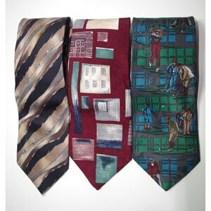 3 Men's Vintage Silk Tie Bundle Andaloro Golf JT Beckett Geometric Roffe Stripe